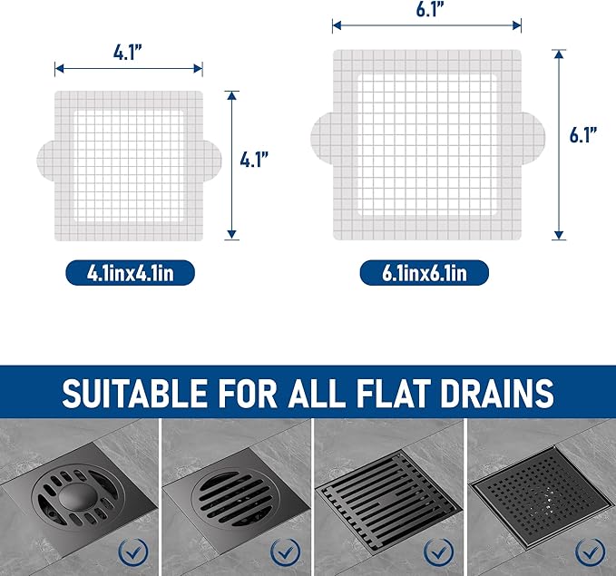 Disposable Hair Catcher Shower Drain Mesh Stickers, Hair Catchers for Shower, 50 Pack, 4.1 Inch - Square