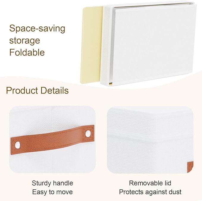 Fabric Storage Bins, Clothes Boxes for Shelves with Lids, Baskets for Organizing with Handles, Decorative Linen Closet Organizers, White, 3 Pack, 15 x 9.8 x 8.3 Inch