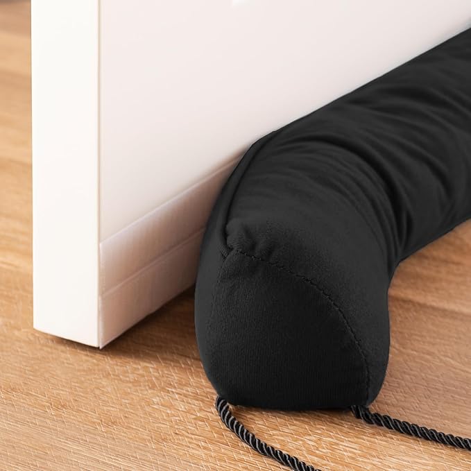 Sunolga 20" Door Draft Stopper Blocks Hot and Cold Air with Removable Washable Cover for Gaps Up to 3", All-Season Seal for Noise, Door Sweep for Bottom of Door and Window, Home Essentials, Black