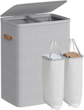 SONGMICS Laundry Basket, 44.9 Gal. Laundry Hamper, 2 Compartments, Easy Assembly, with Lid and Handles, Removable Inner Bags, 22 x 15.7 x 29.5 Inches, Dove Gray ULCB813G01