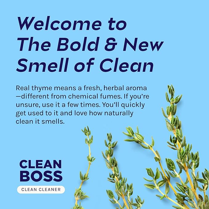 CleanBoss Botanical Disinfectant - Multi-Surface Cleaner - 128 oz - Kills 99.9% of Germs + Cold & Flu Viruses - Fresh Thyme Scent - No Rinse on Food Contact Surfaces - Pet Friendly