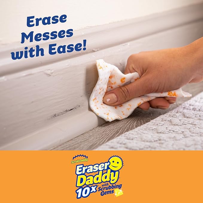 Scrub Daddy Eraser Daddy Sheets - 10x More Durable Than Traditional Erasers with Scrubbing Gems - Removes Dirt, Scuffs & Stains - Water-Activated (6 Pack)