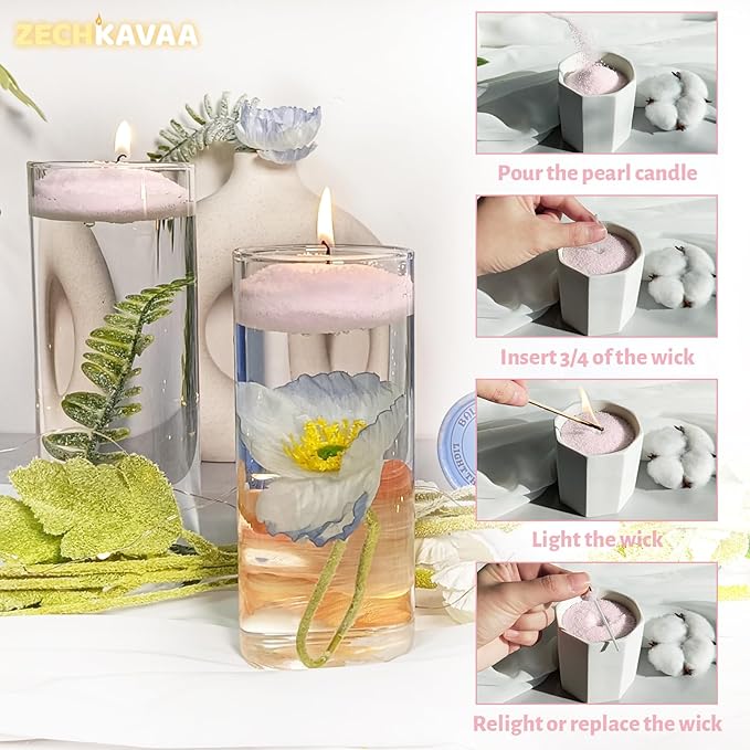 Unscented Pink Pearled Candle 18oz Luxury Sand Candle Granulated Wax - 30 Cotton Wicks – Wax for Candle Making Decorative Candles Smooth and Clean Burning Lasts up to 120 Hours