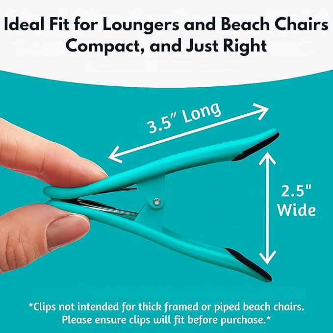 CoreClips Towel Clips for Beach Chairs - Set of 4 Pool Towel Holder Clips for Lounge Chairs on Cruise, Large 2.5” Opening Heavy Duty Clip for Towels on Boat Loungers with Travel Pouch - Turquoise