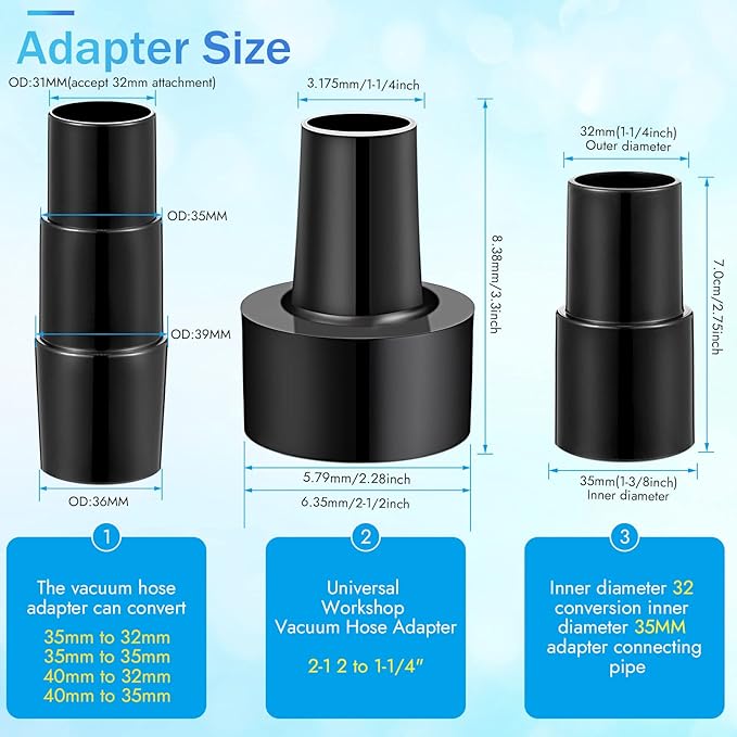 6 Pcs Vacuum Attachments Accessories VAC Attachments 1.25'' 25mm and 36mm Shop Round Dust Brush Vacuum Hose 5.9 Inch Floor Attachment Brush Replacement with 1-1/4 to 1-3/8 Inch Adapter(Simple Style)