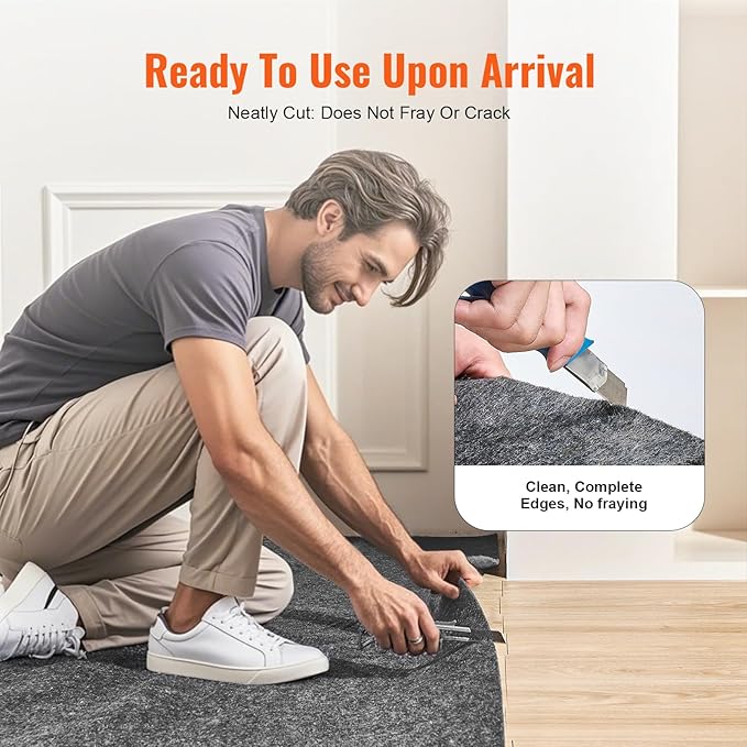 VEVOR Rug Pad Without Slip Resistance, Protective Cushioning Carpet Pad 9' x 12', 1/2" Thick, 100% Pure Polyester Felt, 10-11㎡ Premium Comfort Underfoot Carpet Padding Rug Cushion for All Floor, Gray