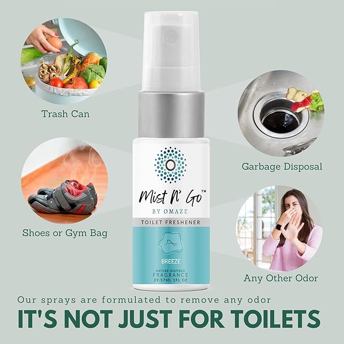 Mist N’ Go by Omaze Travel Bathroom Spray for Toilet Spray Odor Eliminator - Travel Toilet Spray for Bathroom Air Freshener Spray for Bathroom Deodorizer - Breeze Travel Size (1oz x1)
