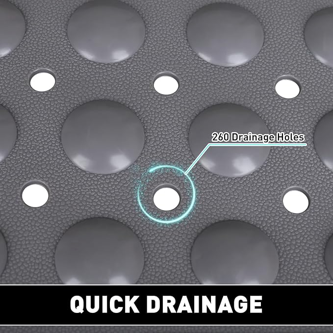 Shower Mat Non Slip: 35.4 x 23.6 Inch Extra Large TPE Shower Mats for Inside Shower - Anti Slip Shower Stall Matt with Drain Hole and Suction Cups for Elderly