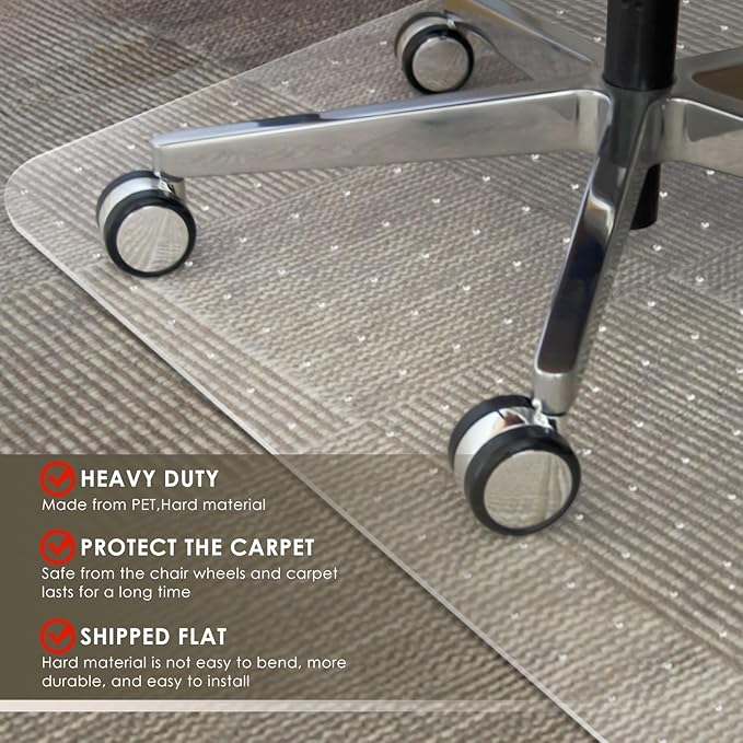 Azadx Heavy Duty Office Chair Mat for Carpet 36" x 55" Hard Material Chair Mat for Carpeted Floor Non-Slip Carpet Protector for Office Easy Glide Desk Floor Mat for Office Chair on Carpets 2 Pack