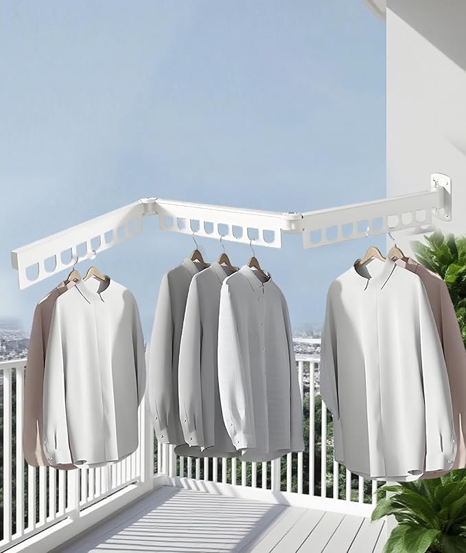 Clothes Drying Rack - Laundry Space Saver Wall Mounted, Retractable, Collapsible(Tri-Fold), White Color Rack Clothing (with Screws)