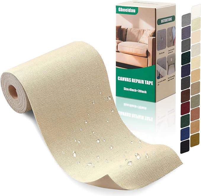 Canvas Repair Tape 4×70 Inch Waterproof Self-Adhesive Fabric Repair Patch for Repairing Boat Covers,Tents,Patio Umbrellas,Car Seats,Luggage,Sofas.(Beige)