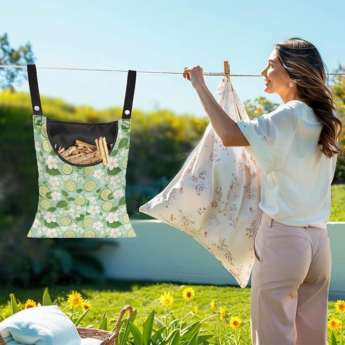 Clothespin Bag for Outdoor Laundry Clothesline and Clothes Pin Holder Clothespin Bag for Clothes Pins Heavy Duty Outdoor Use - Lemons