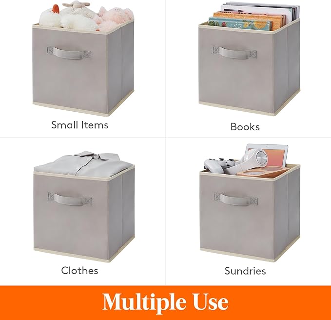 Lifewit 11 Inch Cube Storage Bins, 8 Packs Storage Cubes Foldable Decorative Fabric Storage Baskets for Organizing Home Organizers with Handles for Shelves, Closet, Light Gray