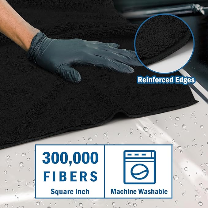 HOMEXCEL Professional Large Microfiber Car Drying Towels 4 Pack, Lint Free, Scratch Free, Highly Absorbent Drying Towel for Cars, SUVs, RVs, Trucks, and Boats,31" x 24 ", Black