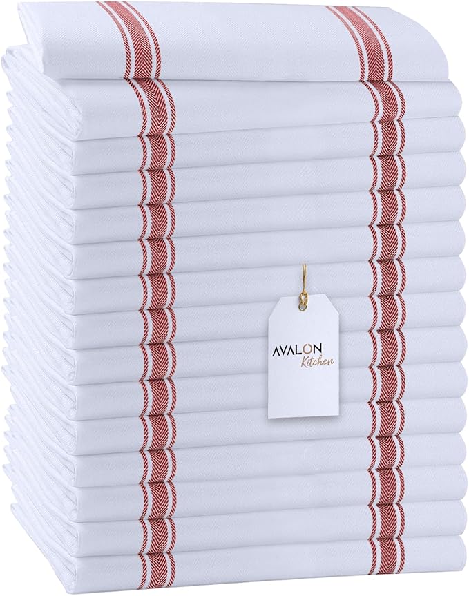 Dish Towels Set (Value Pack of 15) Size 15x25 Inch, 100% Cotton Soft & Absorbent Linen Kitchen Towels, Tea Towels, Reusable Cleaning Cloths for Household Cleaning (Red)