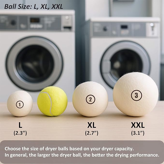 Sheep Wool Dryer Balls 6 Pack XL(2.7") Premium Natural Fabric Softener, Reusable Laundry Dryer Balls for Reducing Drying Time, Static and Wrinkles, Eco-Friendly – 100% New Zealand Wool