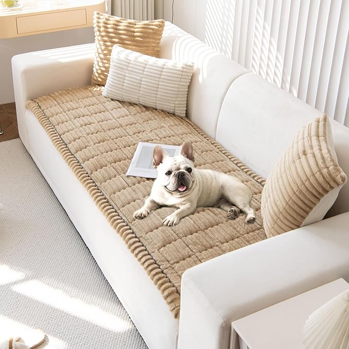 OTOB Couch Cover for Dogs Washable, Non Slip Funny Pet Couch Covers Sofa Slipcovers Cushion Mat, Plush Soft Cozy Pet Friendly Furniture Protector, All Seasons (Coffee, 23.6" x 47.2")