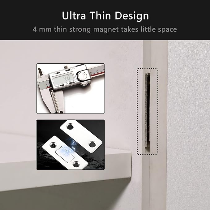 Cabinet Magnetic Catch, 6 Pack Ultra Thin Magnetic Cabinet Door Catch, Adhesive Cabinet Magnets for Kitchen Drawer Cabinet Door Closet, Concealed Strong Magnetic Cabinet Latch