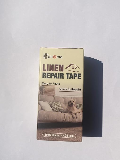 Linen Repair Tape 4x79 inch, Self Adhesive Fabric Patches, Linen Patch Tape Kit, Fabric Repair Tape for Couch Sofas, Headboards, Chairs, Pillows, Curtains, Couches - Beige White