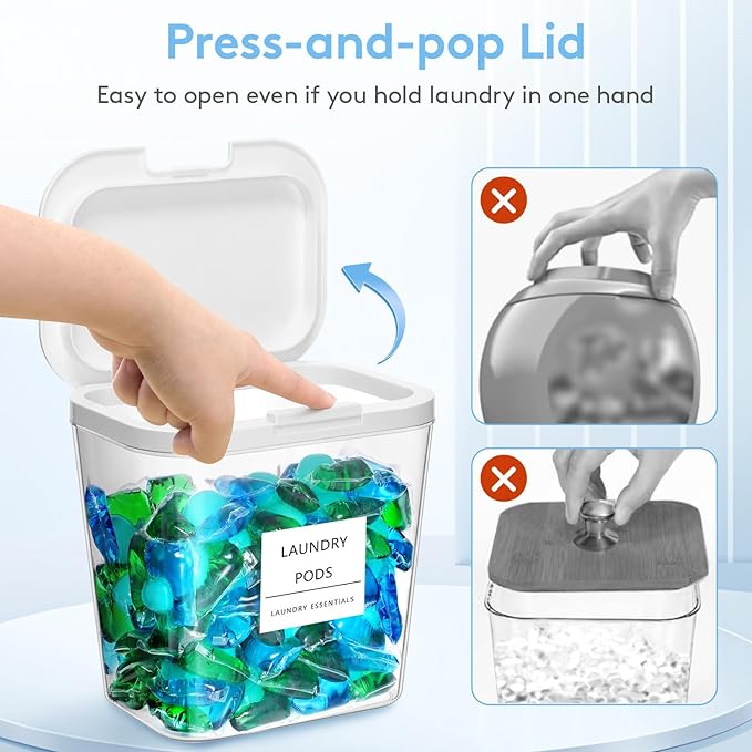 Lifewit 4+1 Laundry Pods Container & Dryer Sheet Holder, Large Powder Detergent Dispenser Storage Jars, Laundry Room Containers for Scent Booster Beads with Pop up Lids, Labels and Scoop