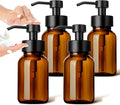 GMISUN Foaming Soap Dispenser, 4 Pcs 8.5 Fl oz Amber Glass Foam Hand Soap Dispenser for Bathroom & Kitchen, Refillable Hand Soap Foam Dispensers, Modern Amber Glass Pump Bottle with Waterproof Labels
