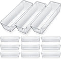 Maitys 12 Pcs Vanity Drawer Organizer 9 x 3 x 2 Inches Clear Plastic Utensil Organizers Kitchen Drawers Dividers for Office Desk Silverware Kitchen Utensils Cosmetics and Bathrooms(Clear)
