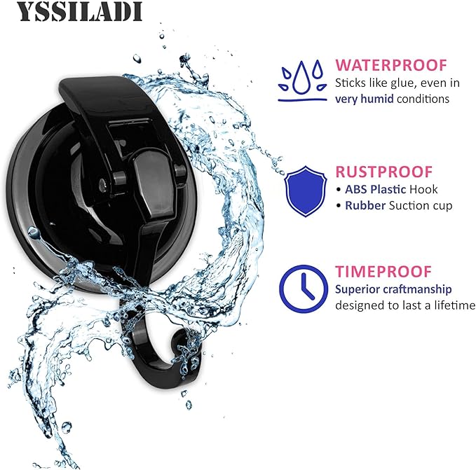 Heavy Duty Suction Cup Hooks for Shower, Bathroom Robe, Garland Decoration - Vacuum Glass Hooks, Reusable, No Hole Punched (Black, 4 Pack)
