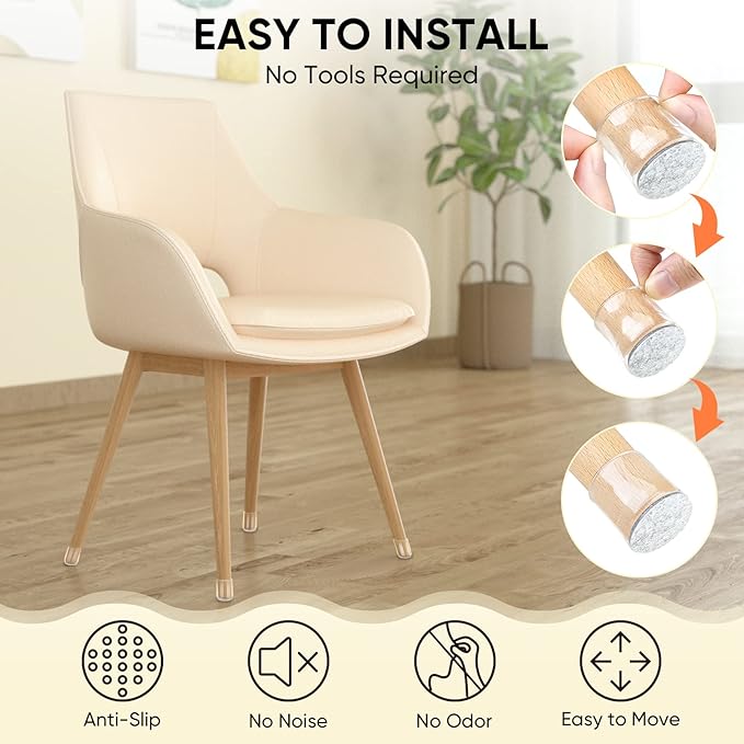 BALEINE 32 Pack Silicone Chair Leg Floor Protectors, Stool Leg Protectors Cap, Non-Slip Chair Leg Caps for Hardwood Floors (Clear Combo 32 Pack)