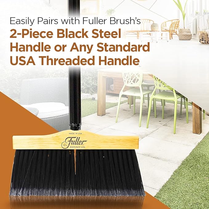 10” Upright Broom with 2 Piece Black Steel Threaded Handle
