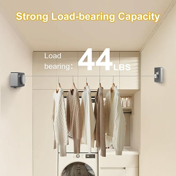 Retractable Clothesline Indoor/Outdoor, Anti-Sag for Drying Clothes Line Retracting Indoor/Outdoor, We Equipped This 13.8 Fts Laundry line Retractable with 4 Large Clips