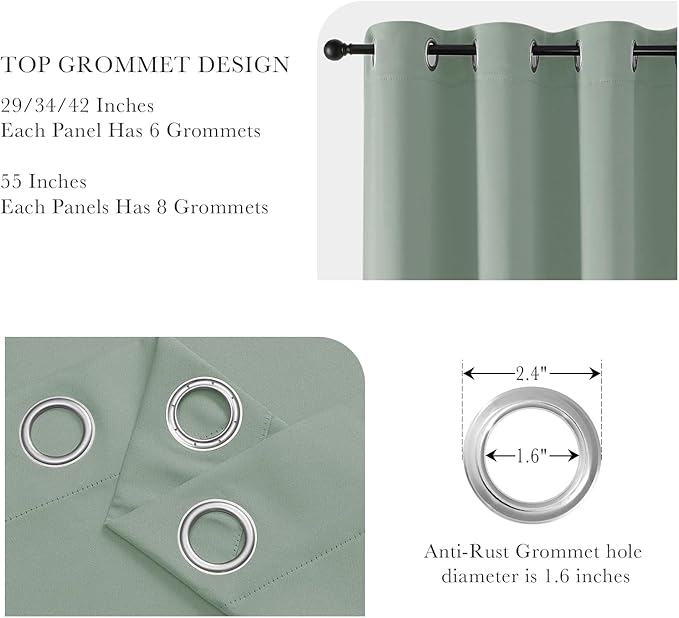 PONY DANCE Sage Green Small Curtains for Bathroom, Black Out Thermal Insulated Short Window Drapes Grommet Room Darkening Half Window Curtains for Cabinet Dorm Loft(2 Panels, W 34 x L 36 inches)