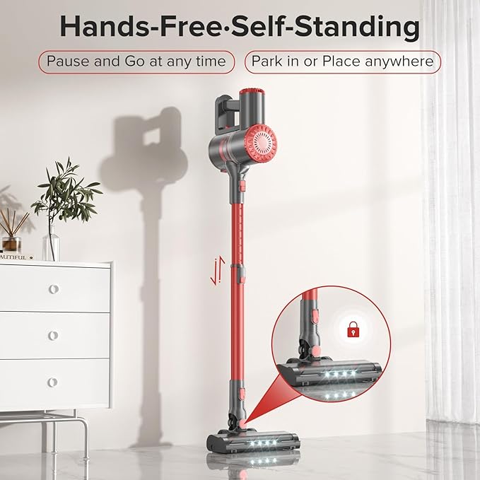 Cordless Vacuum Cleaner with Self-Standing, Powerful Stick Vacuum Cleaners for Home, 8-in-1 Lightweight Rechargeable Vacuum, 7-Layer Filtration,Ideal for Carpet, Pet Hair, Hardwood Floors