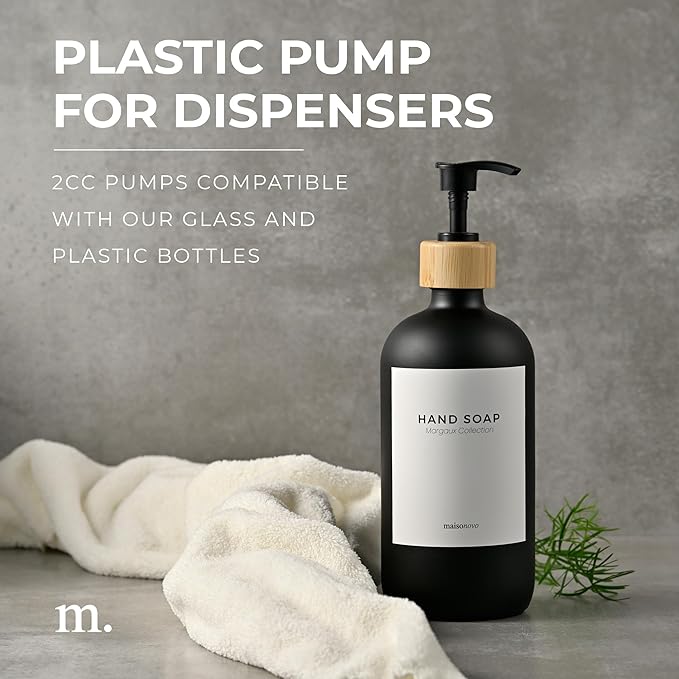 MaisoNovo Soap Pump Replacement - 2X Black Bamboo Pumps - Pump Dispenser - Soap Dispenser Pump Replacement - Stainless Steel Soap Pump - Pump for Soap Dispenser