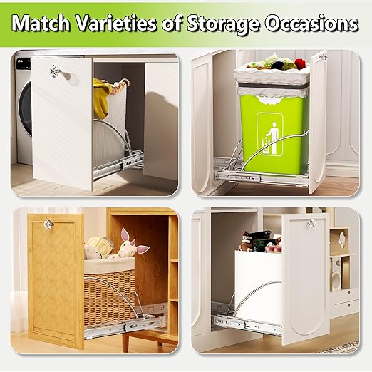 Pull Out Trash Can Slide Rail Under Cabinet 7-13 Gallon 50 Qt Under Sink Trash Can Pull Out Trash Can for Kitchen Cabinets Slide Out Garbage Bin Under Counter, No Can Include (Silver)