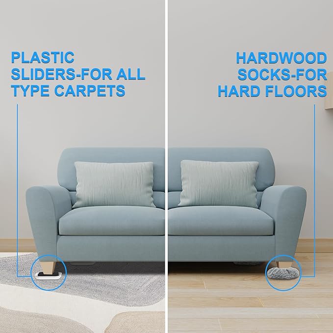 New Upgrade Furniture Sliders, Multi-Surface 3-in-1 Furniture Movers Sliders, Heavy Moving Pads with 8PCS 4.3" Carpet Sliders+4PCS Hard Floor Socks+1 Lifter, Protect Floor and Easily Move Furniture