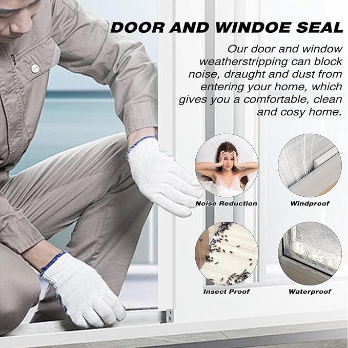 3Pcs×196" Wedge Weather Stripping Door Seal Strip for Door Frame & Window,Self Adhesive Window Insulation Draft Stopper Seal for Winter,Gray Foam Door Gap Filler for Soundproofing Light Blocker,Brown