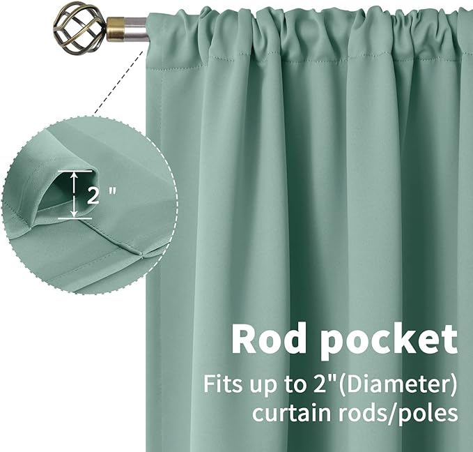 BGment Sage Green Blackout Curtains 45 Inches Long for Kitchen Window - Small Thermal Insulated Drapes with Rod Pocket Room Darkening for Cafe Bathroom, 34 x 45 Inch, 2 Panels