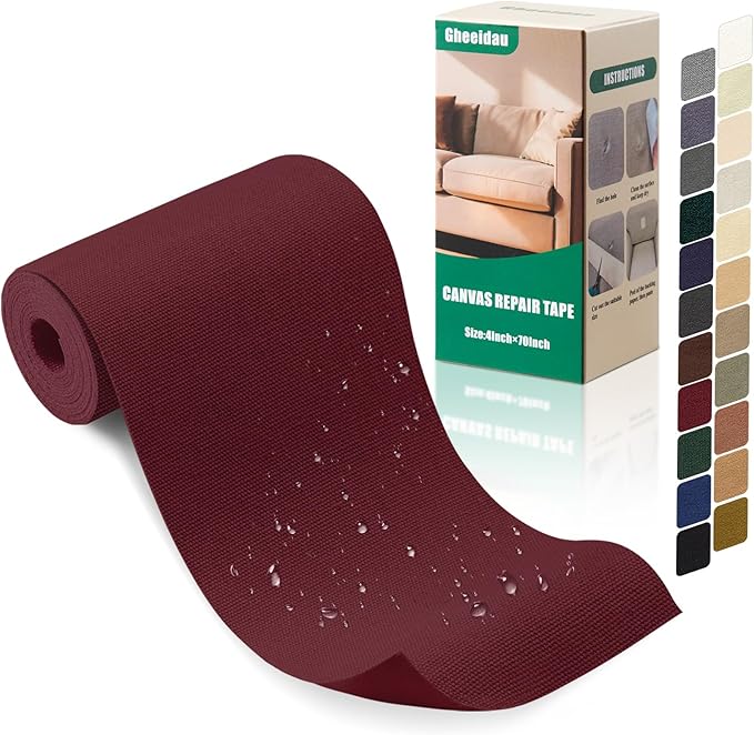 Canvas Repair Tape 4×70 Inch Waterproof Self-Adhesive Fabric Repair Patch for Repairing Boat Covers,Tents,Patio Umbrellas,Car Seats,Luggage,Sofas.(Burgundy)
