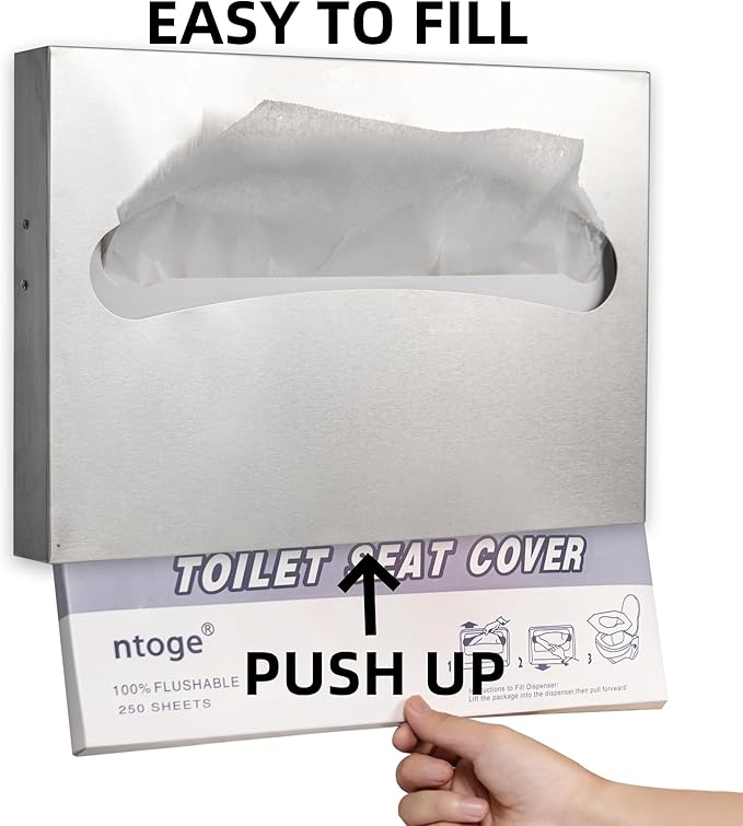 Toilet Seat Cover Dispenser,Commercial Stainless Steel Brushed Toilet Seat Cover Holder for Disposable Toilet Seat Covers Wall Mount for Bathroom Restroom