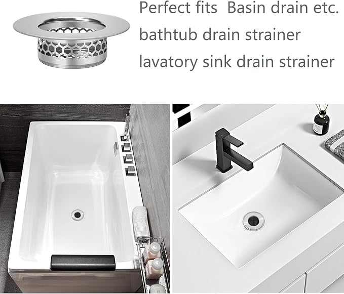 Bathroom Sink Strainer, Bathtub Lavatory Sink Drain Strainer Hair Catcher for Laundry, Mop Pool, Utility, Slop, RV Sink, Stainless Steel Drain Filter。Fit Hole Size from 1.25" ，3 Pack (1.1”)