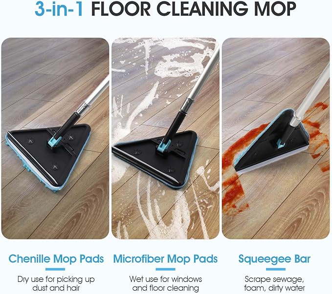 16 Feet High Ceilings Baseboard Wall Cleaner Mop with 8 Ft Extension Pole, Cobweb Duster, Window Cleaning Squeegee Kit (8ft)
