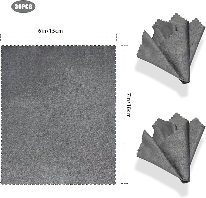 Microfiber Cleaning Cloths (30 Pack), 6x7 Inch – Soft Lens & Glasses Cleaning Cloth for Eyeglasses, Camera Lenses, Screens, and All Delicate Surfaces