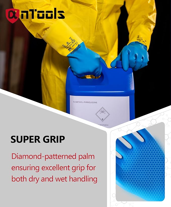 2 Pairs Neoprene and Rubber Blend Heavy-Duty Chemical Gloves, Protective industrial gloves for Resist Acid, Alkali, Hazmat, cleaning, dishwashing, X-Large