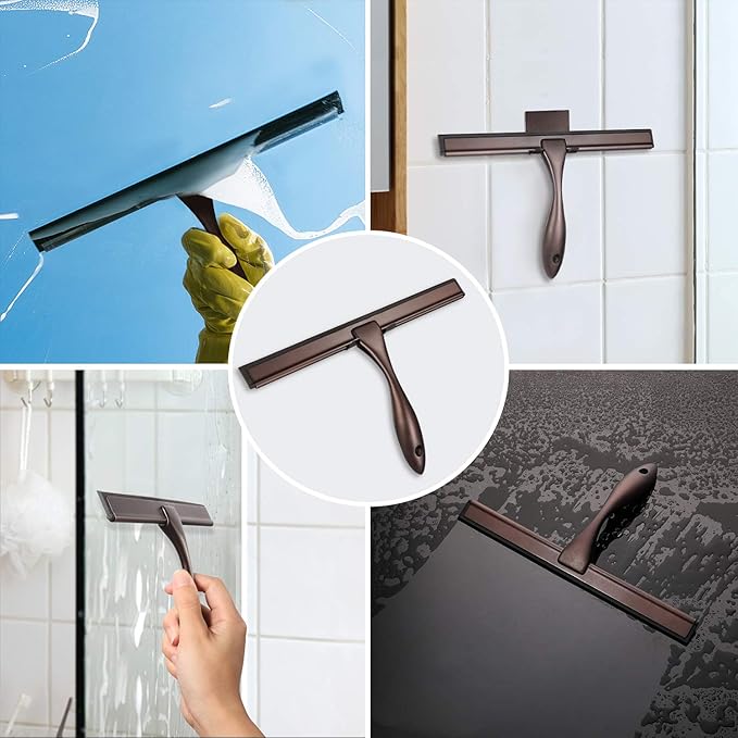 Hiware All-Purpose Shower Squeegee for Shower Doors, Bathroom, Window and Car Glass - Bronze, Stainless Steel, 12 Inches