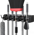 LETMY Broom Holder Wall Mount - Mop and Broom Hanger Holder - Garage Storage Rack & Garden Tool Organizer - 5 Position 6 Hooks Broom Rack for Home, kitchen, Garden, Tools, Garage Organization - Black