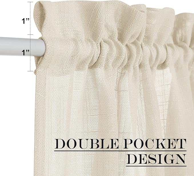 NICETOWN 80 Inches Length Door Curtains with Tieback for Window, Farmhouse Linen Texture Sidelight Semi-Sheer Window Covering French Door Curtains for Closet Doorway, 1 Panel, 26" Wide, Bieg