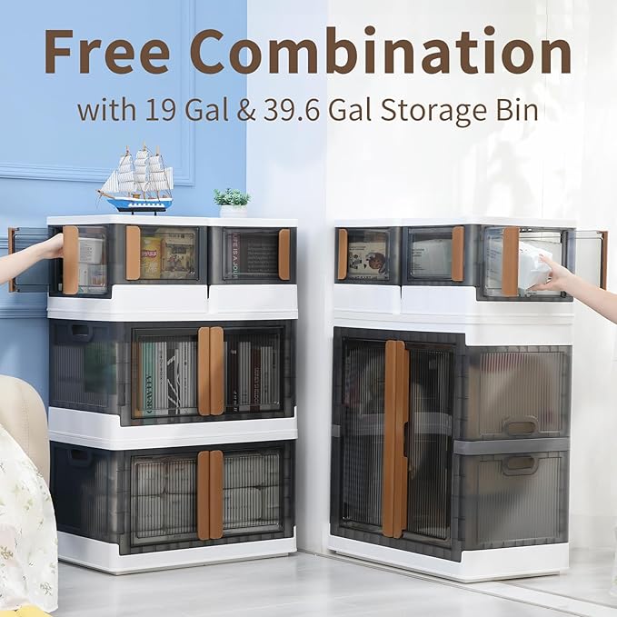 HAIXIN 4 Doors Opening Shelf Organizer, Foldable Closet Organizers and Storage, 6.86 Gal Cube Storage Bin with Wheels, Stackable Storage Box for Blanket Storage and Snack Organizers, 2 Pack