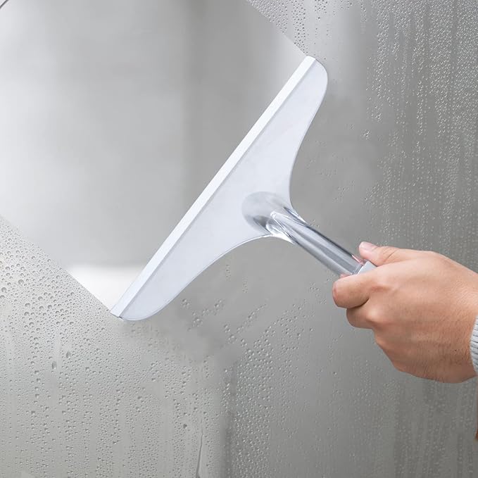 Shower Squeegee for Glass Door, 10'' Rubber Water Wiper for Bathroom Tile and Mirror, Clear Plastic Window Cleaner Tool, 2 Pack