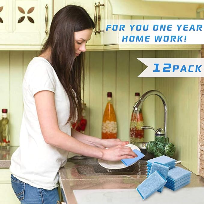 Nylon Cleaning Scrub Pad 12 Pack,Long-Lasting and Reusable Dishwashing Sponge,All-Purpose Scouring Pads Sponge for Kitchen,Bathroom
