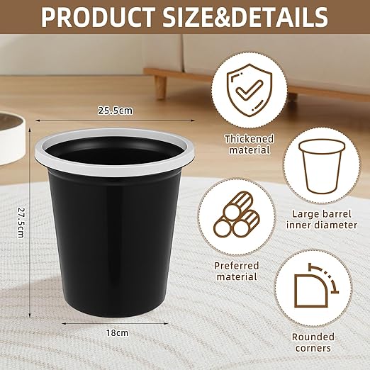 Maxdot 36 Pcs Bathroom Trash Cans Bulk 2 Gallon Small Waste Basket Round Garbage Can Plastic Trash Bin Small Container for Home Dorm Kitchen Office Living Room Study Compact Spaces(Black)